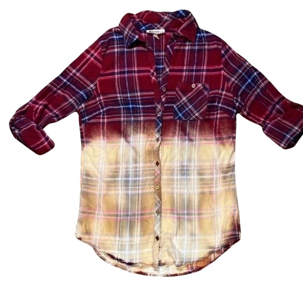 Hester and Orchard Red Plaid Flannel BLEACHED Roll‎ Up Sleeve Size Small